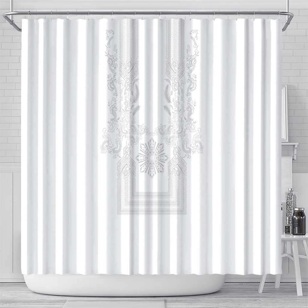 Philippines Barong Style Shower Curtain with Polynesian Art and Leaf Motif White Color LT03 - Polynesian Pride