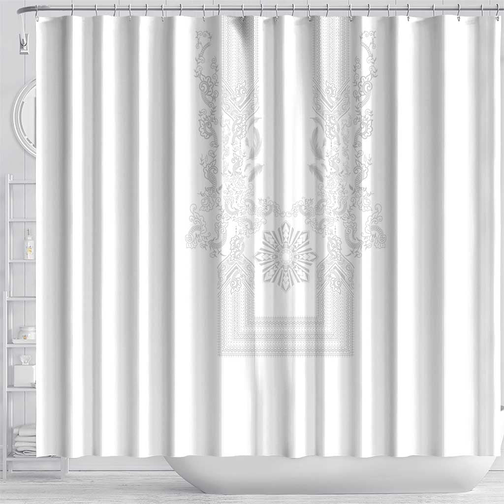 Philippines Barong Style Shower Curtain with Polynesian Art and Leaf Motif White Color LT03 - Polynesian Pride