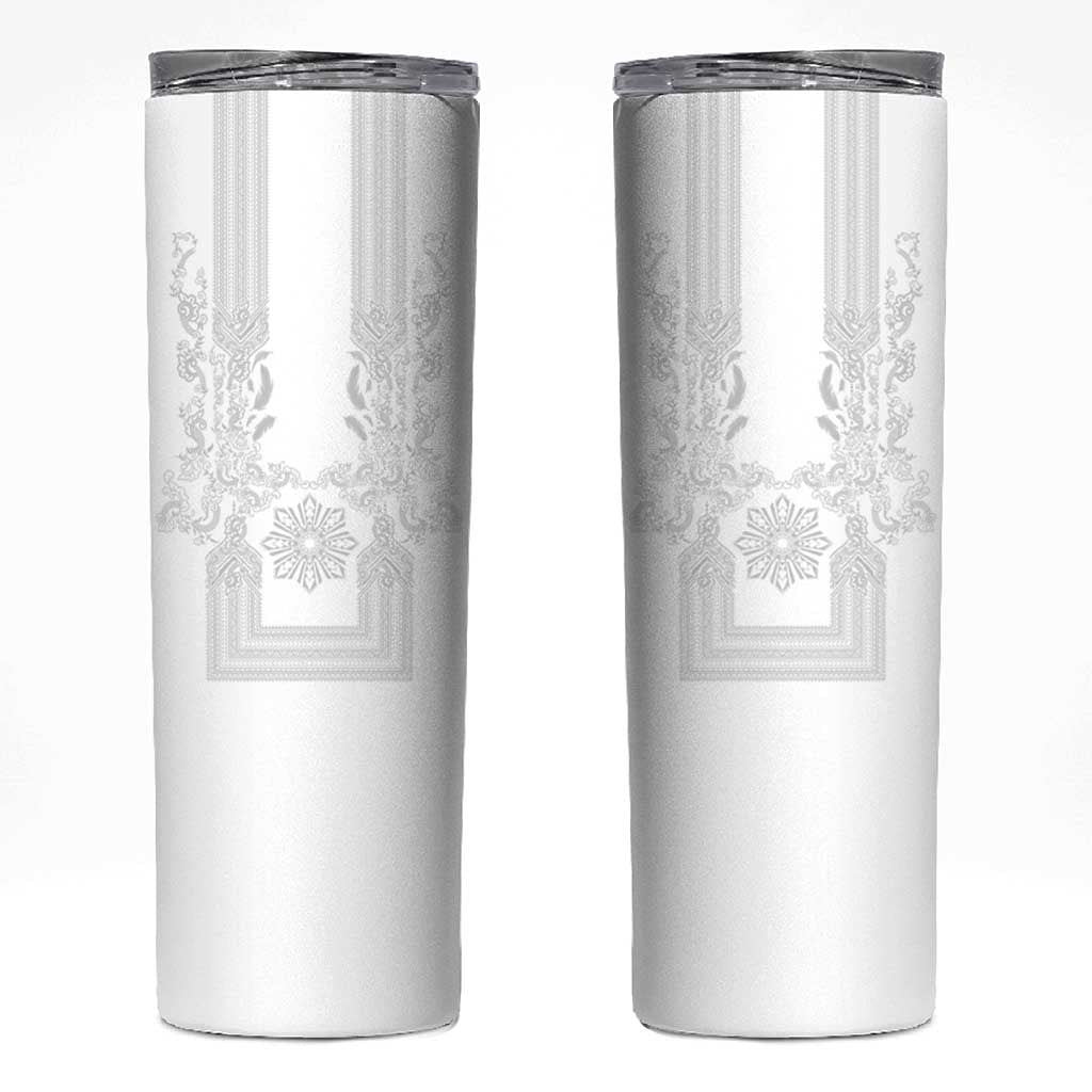 Philippines Barong Style Skinny Tumbler with Polynesian Art and Leaf Motif White Color LT03 White - Polynesian Pride