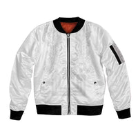 Philippines Barong Style Sleeve Zip Bomber Jacket with Polynesian Art and Leaf Motif White Color LT03 Unisex White - Polynesian Pride