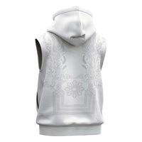 Philippines Barong Style Sleeveless Hoodie with Polynesian Art and Leaf Motif White Color LT03 - Polynesian Pride