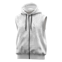 Philippines Barong Style Sleeveless Zip Hoodie with Polynesian Art and Leaf Motif White Color LT03 White - Polynesian Pride