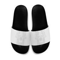 Philippines Barong Style Slide Sandals with Polynesian Art and Leaf Motif White Color