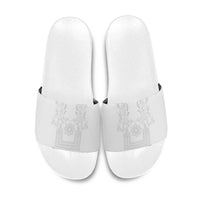 Philippines Barong Style Slide Sandals with Polynesian Art and Leaf Motif White Color