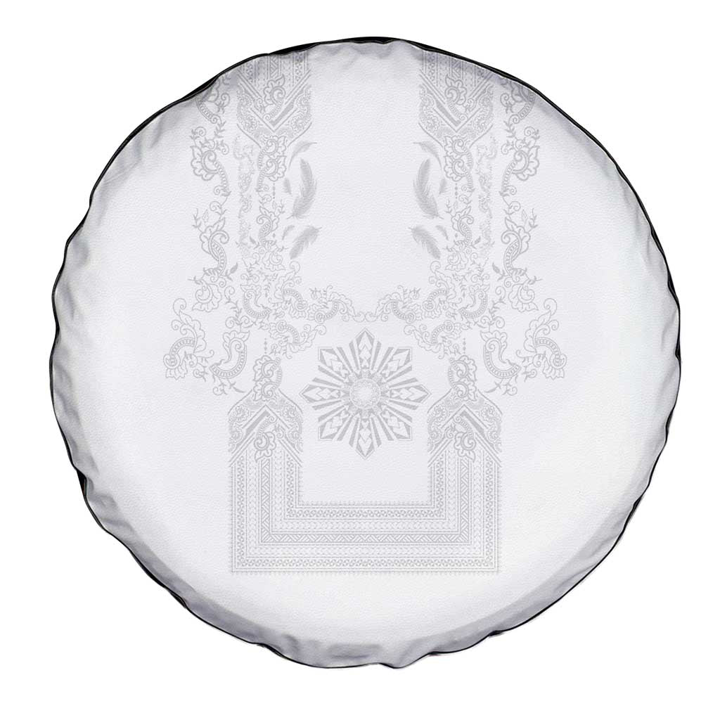 Philippines Barong Style Spare Tire Cover with Polynesian Art and Leaf Motif White Color LT03 - Polynesian Pride