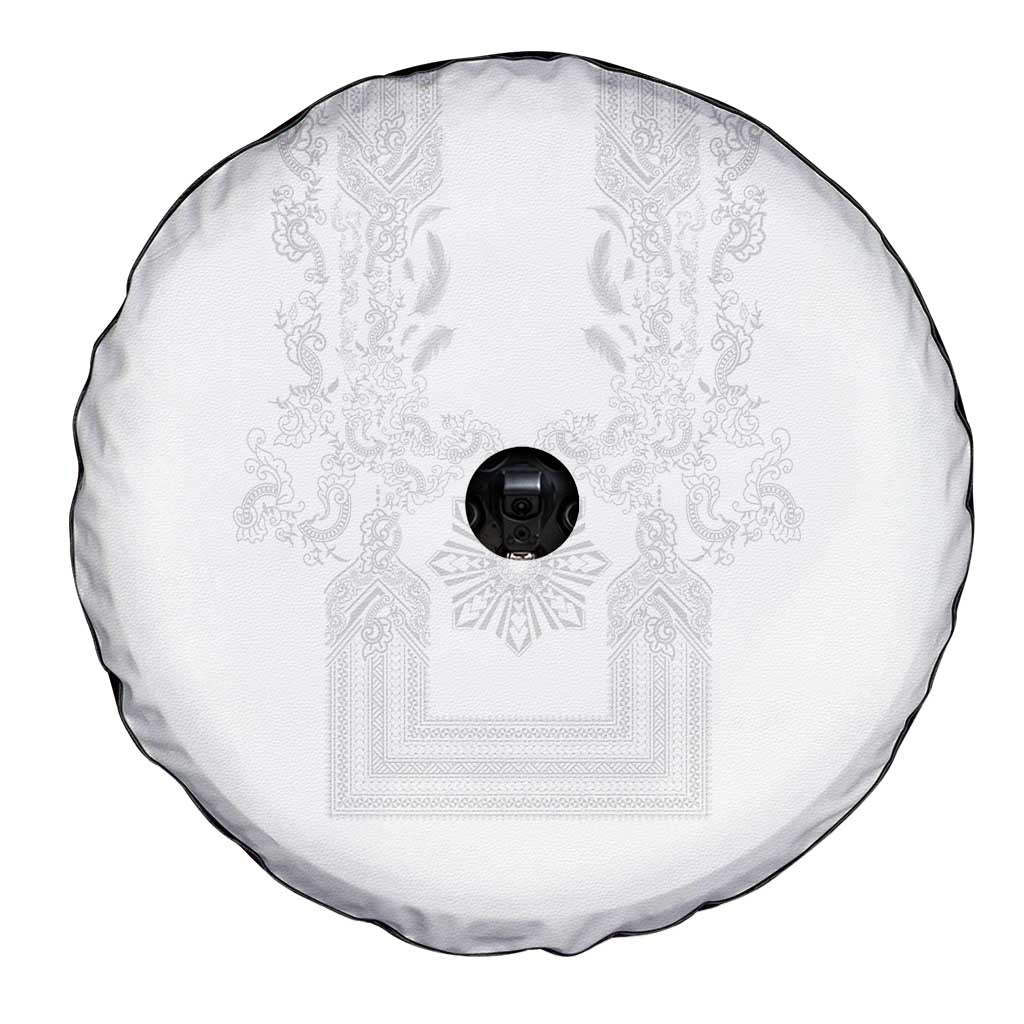 Philippines Barong Style Spare Tire Cover with Polynesian Art and Leaf Motif White Color LT03 - Polynesian Pride