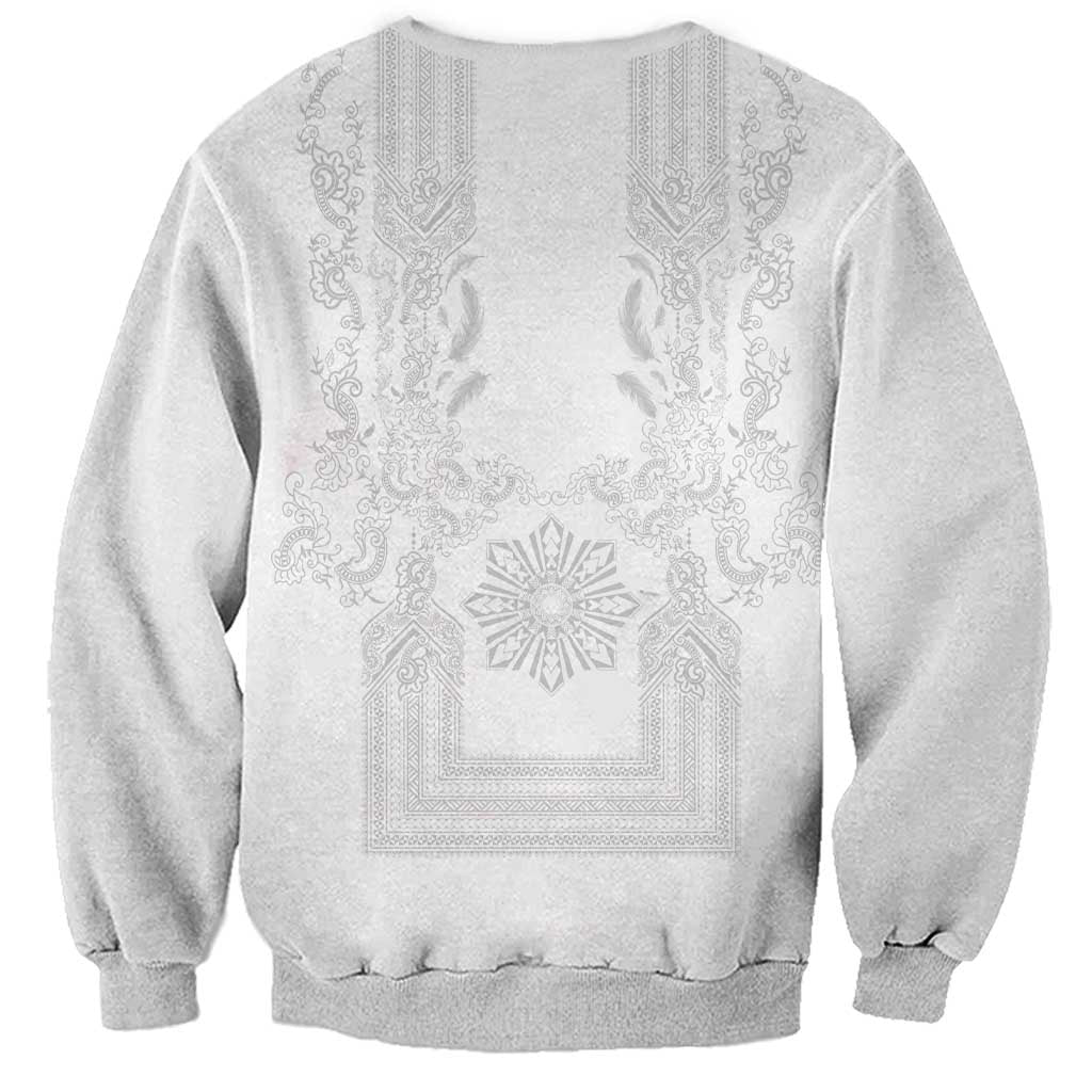 Philippines Barong Style Sweatshirt with Polynesian Art and Leaf Motif White Color LT03 - Polynesian Pride