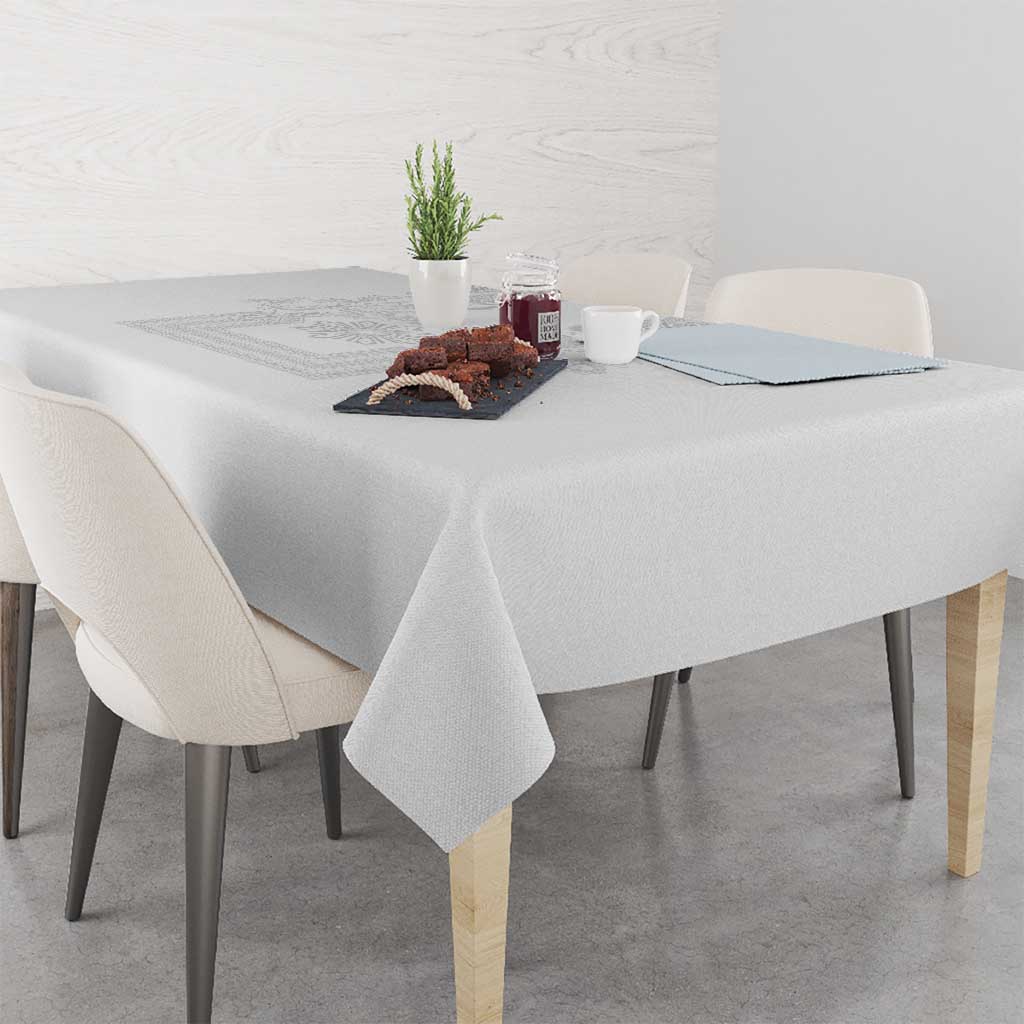 Philippines Barong Style Tablecloth with Polynesian Art and Leaf Motif White Color LT03 - Polynesian Pride