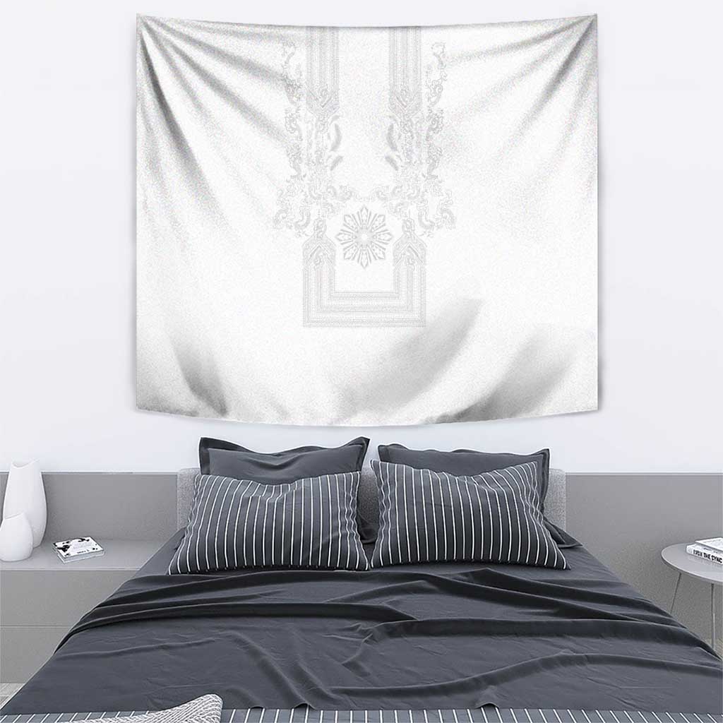 Philippines Barong Style Tapestry with Polynesian Art and Leaf Motif White Color LT03 - Polynesian Pride