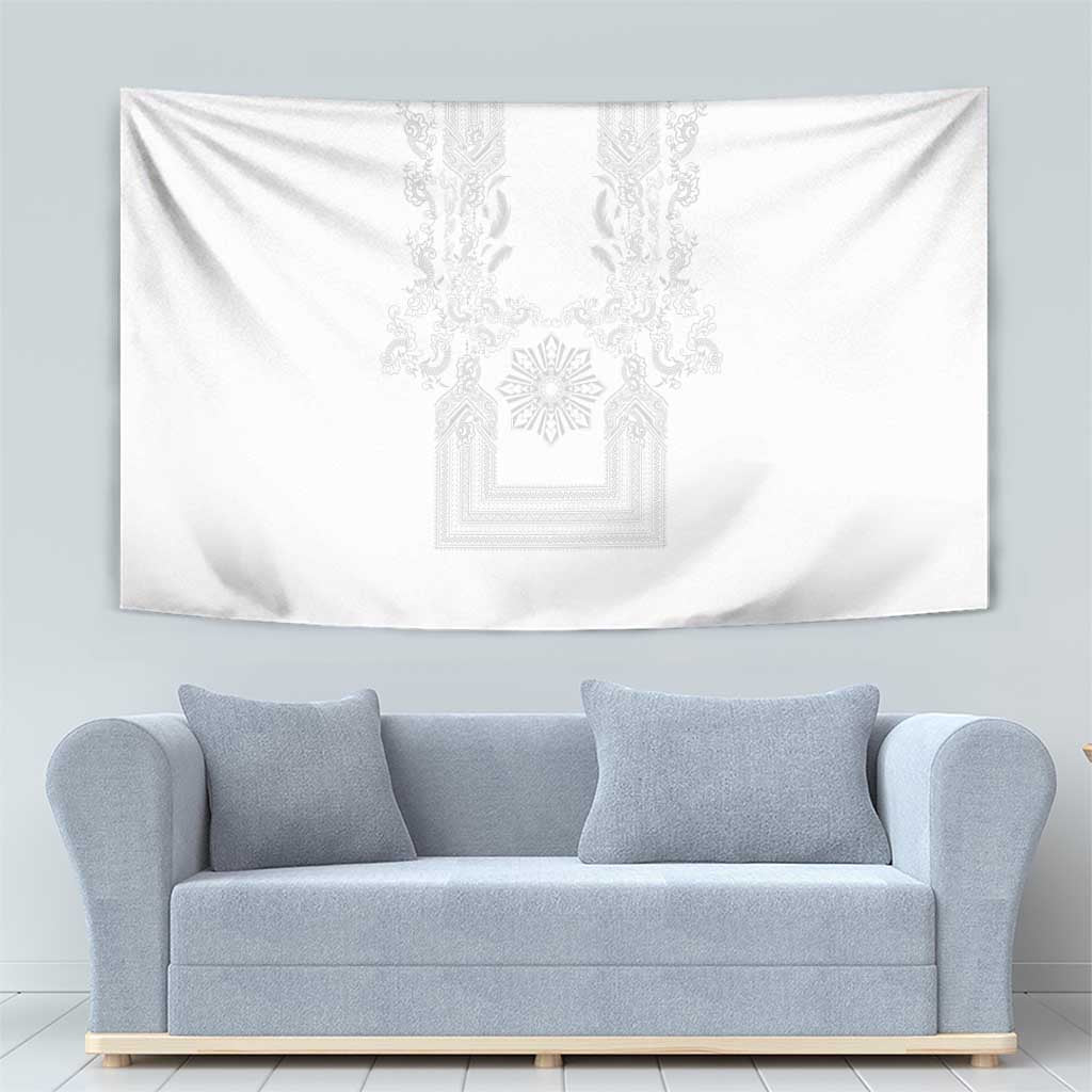 Philippines Barong Style Tapestry with Polynesian Art and Leaf Motif White Color LT03 - Polynesian Pride