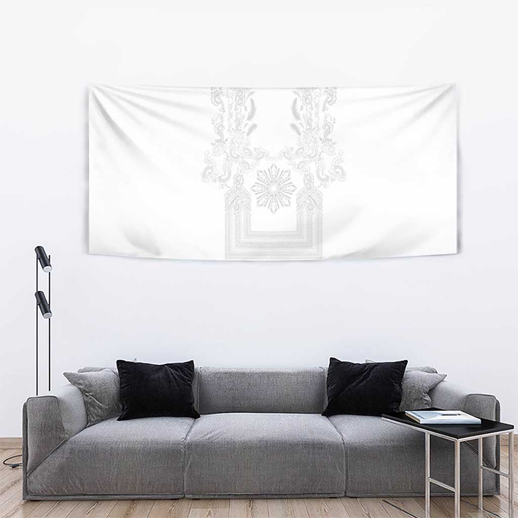 Philippines Barong Style Tapestry with Polynesian Art and Leaf Motif White Color LT03 - Polynesian Pride