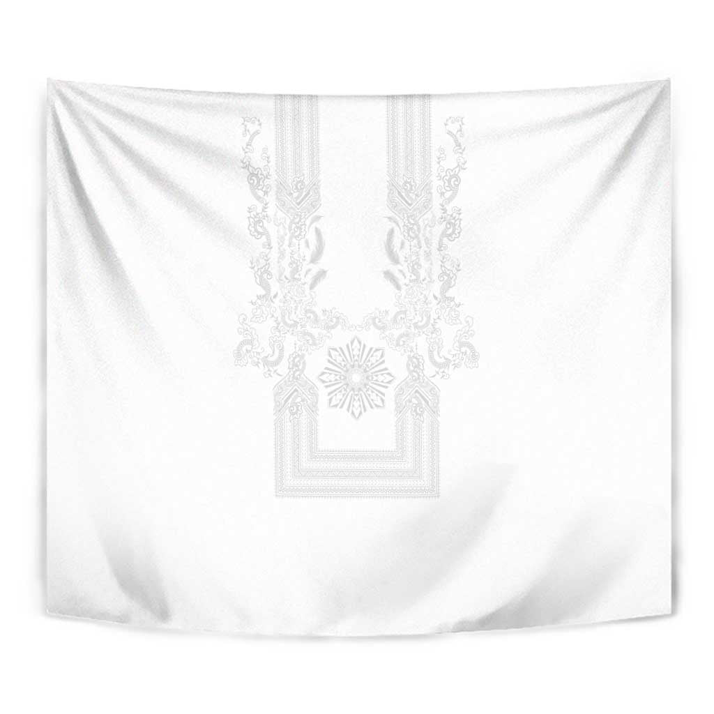 Philippines Barong Style Tapestry with Polynesian Art and Leaf Motif White Color LT03 - Polynesian Pride