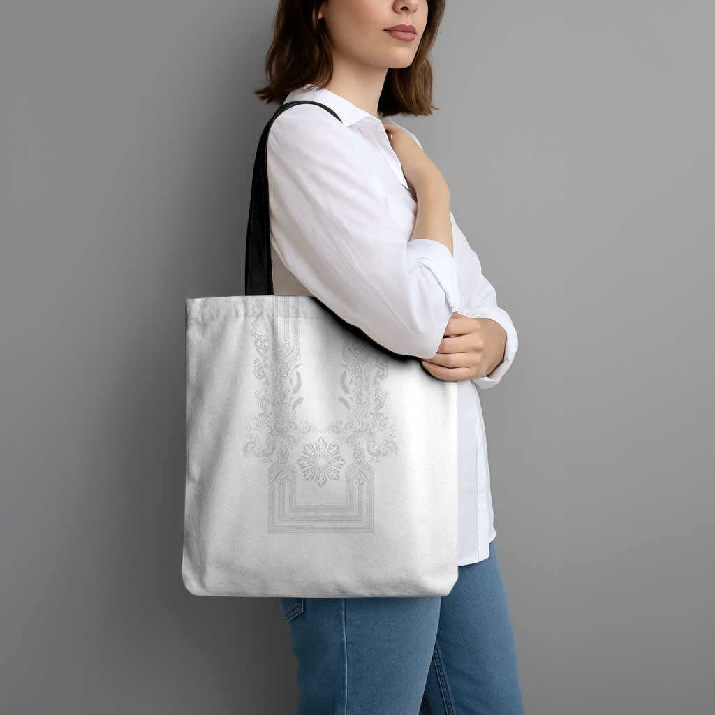 Philippines Barong Style Tote Bag with Polynesian Art and Leaf Motif White Color LT03 - Polynesian Pride