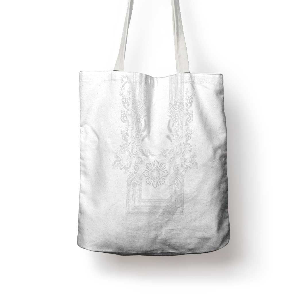 Philippines Barong Style Tote Bag with Polynesian Art and Leaf Motif White Color LT03 - Polynesian Pride