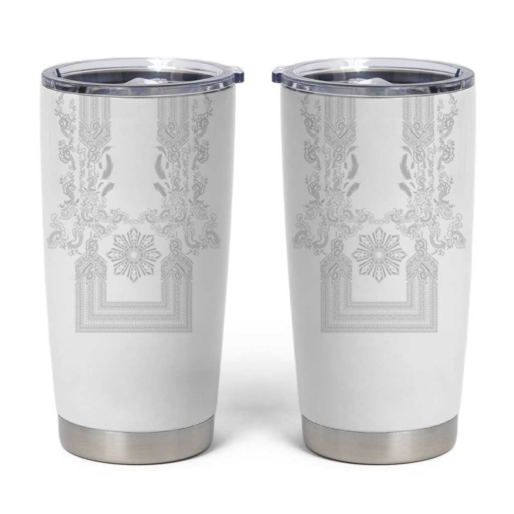 Philippines Barong Style Tumbler Cup with Polynesian Art and Leaf Motif White Color LT03 White - Polynesian Pride
