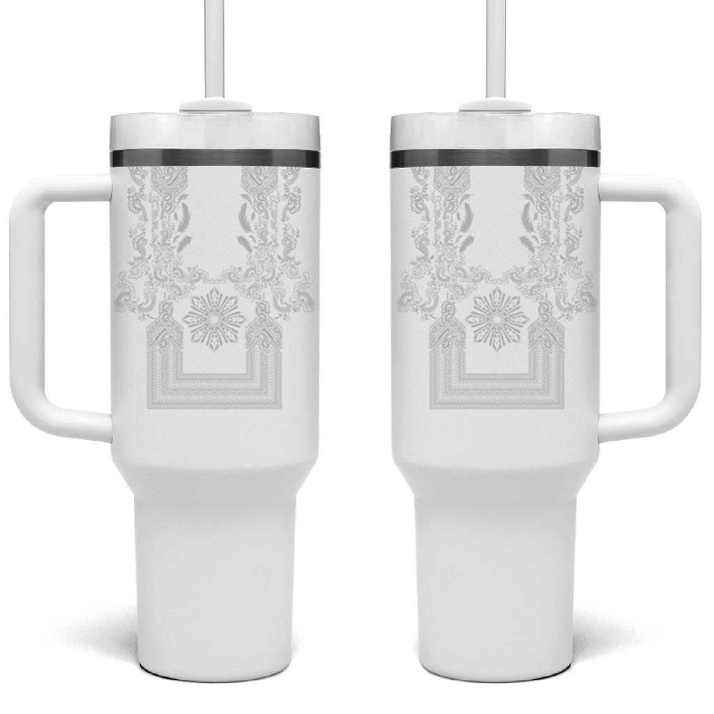 Philippines Barong Style Tumbler With Handle with Polynesian Art and Leaf Motif White Color LT03 One Size: 40 oz White - Polynesian Pride