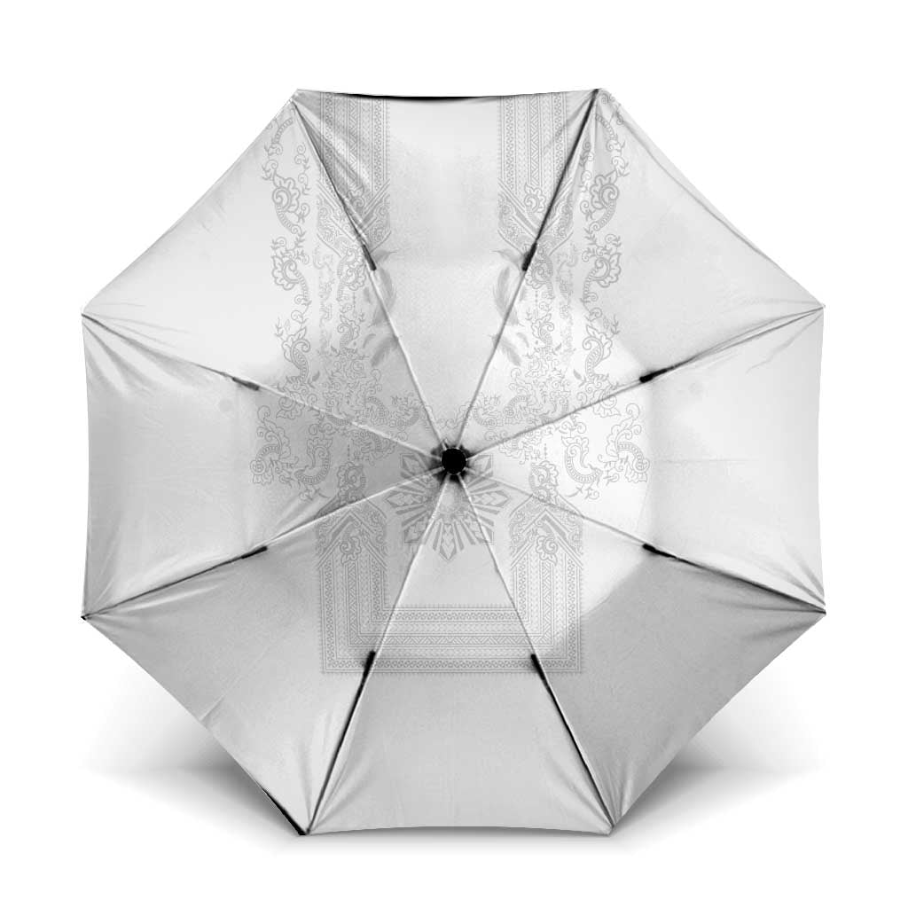 Philippines Barong Style Umbrella with Polynesian Art and Leaf Motif White Color LT03 One Size Folded 11.42 inch Opened Diameter 37.4 inch White - Polynesian Pride