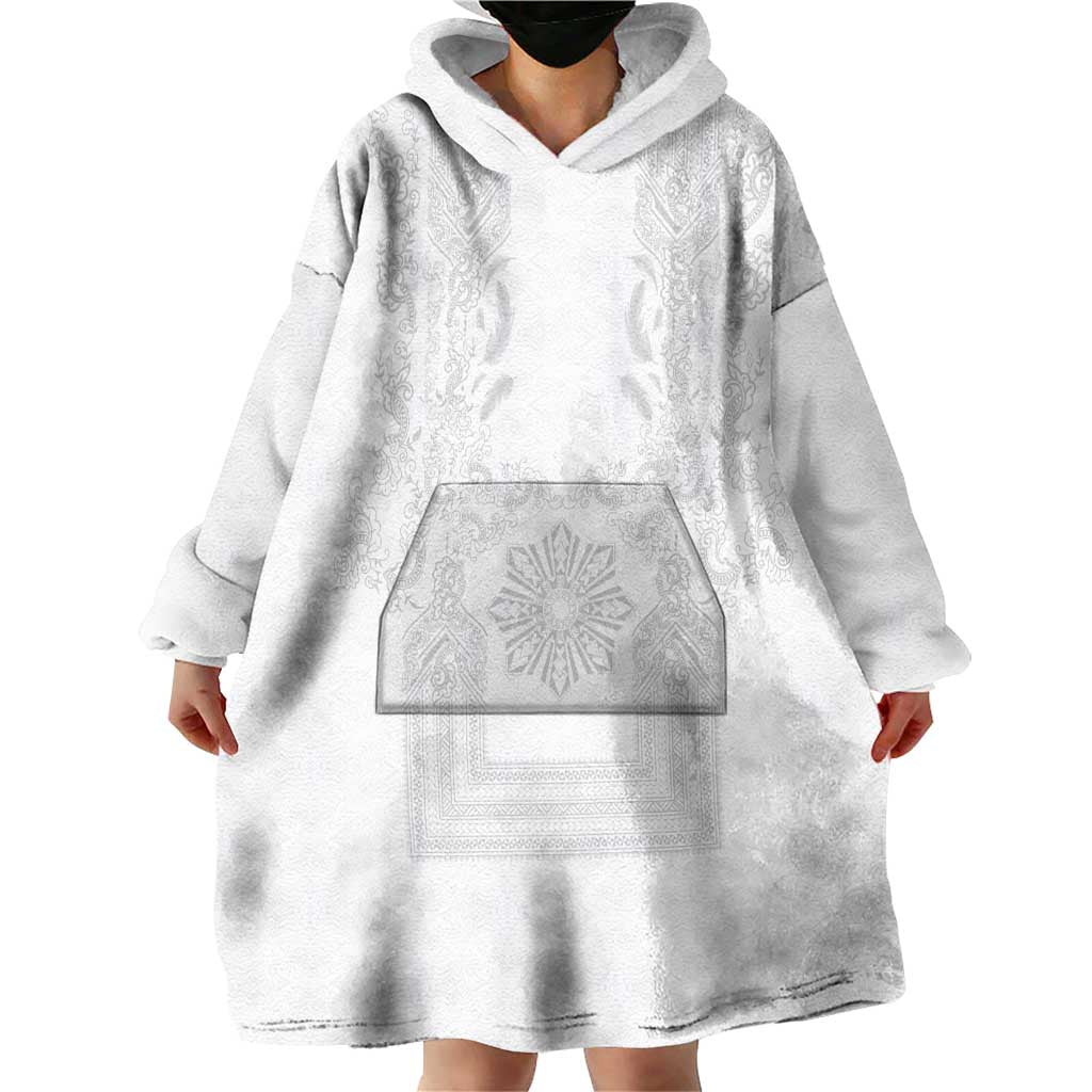 Philippines Barong Style Wearable Blanket Hoodie with Polynesian Art and Leaf Motif White Color LT03 - Polynesian Pride