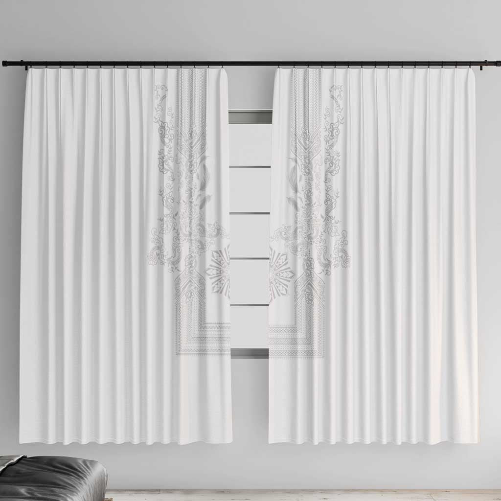 Philippines Barong Style Window Curtain with Polynesian Art and Leaf Motif White Color LT03 With Hooks White - Polynesian Pride