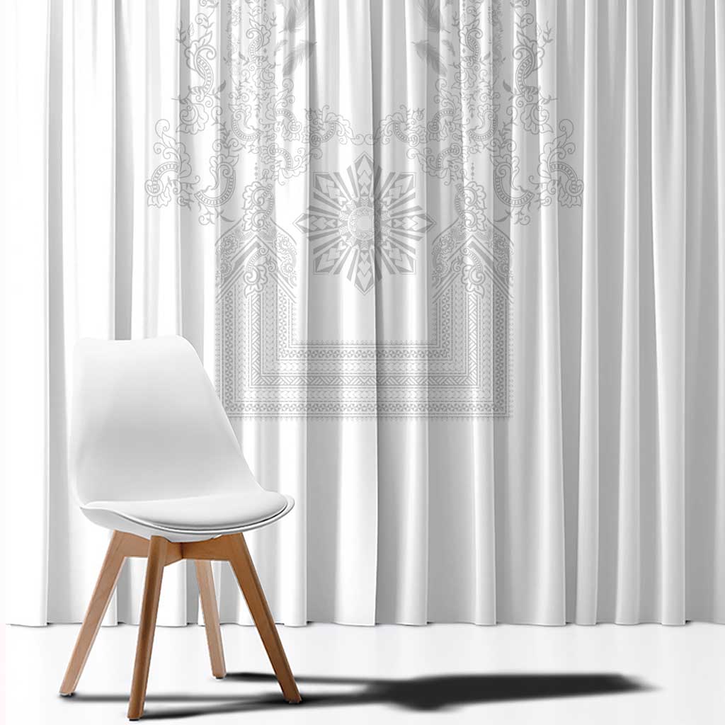 Philippines Barong Style Window Curtain with Polynesian Art and Leaf Motif White Color LT03 - Polynesian Pride