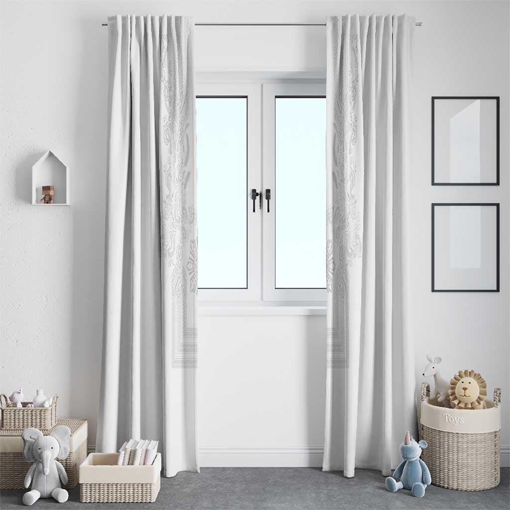 Philippines Barong Style Window Curtain with Polynesian Art and Leaf Motif White Color LT03 - Polynesian Pride