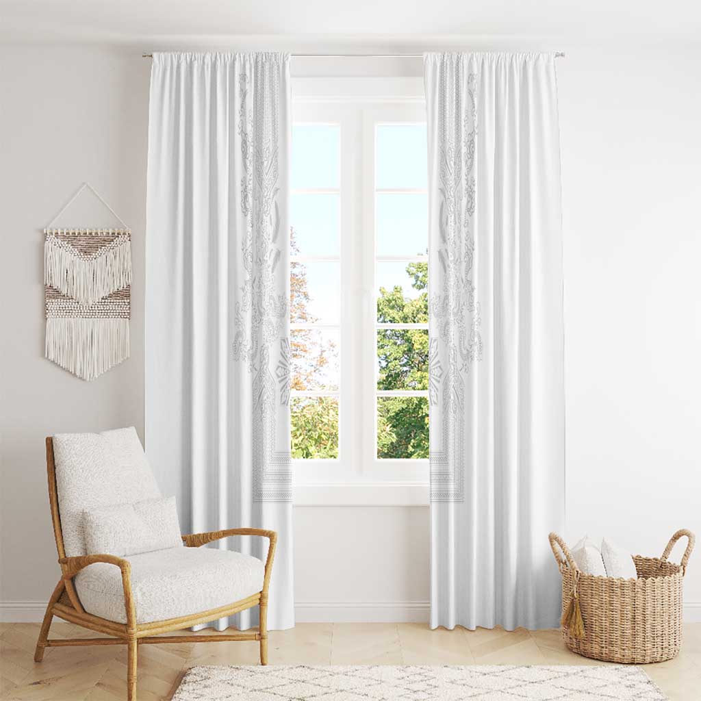 Philippines Barong Style Window Curtain with Polynesian Art and Leaf Motif White Color LT03 - Polynesian Pride
