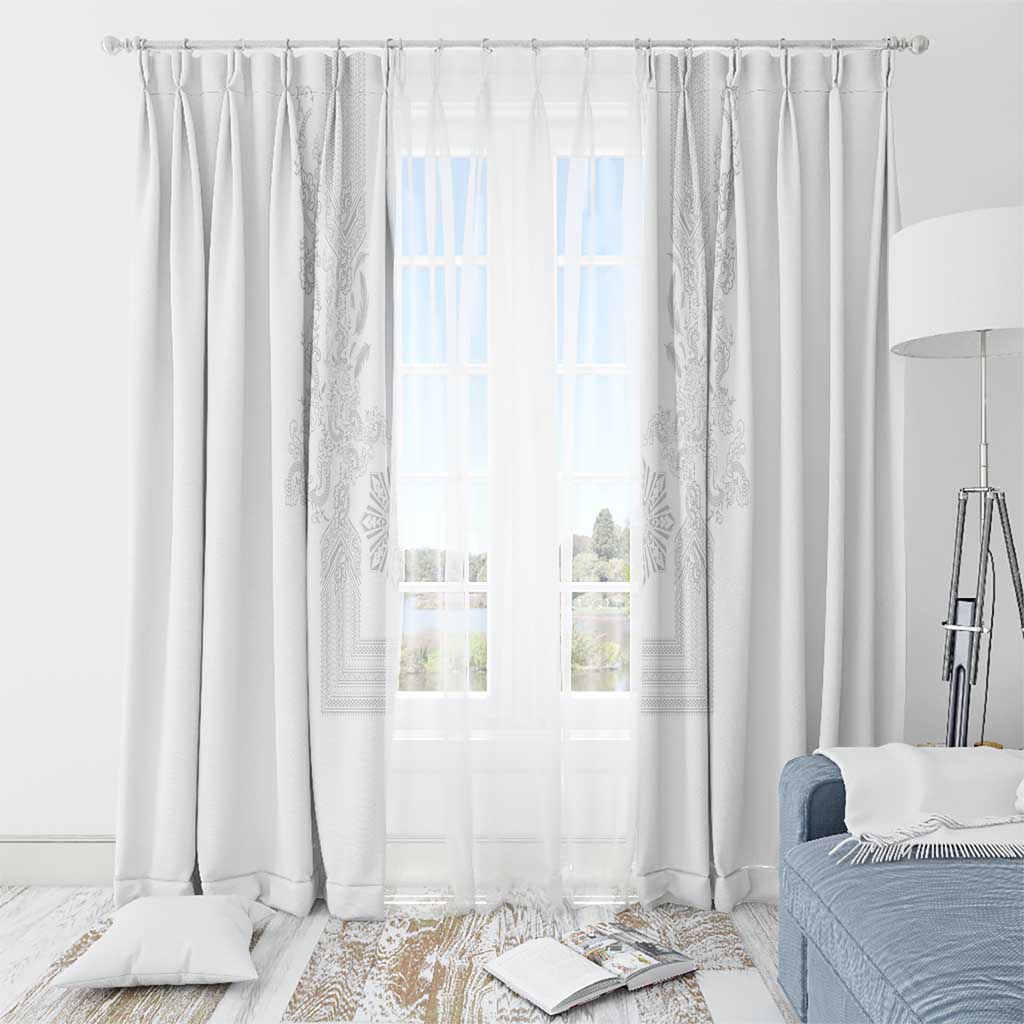 Philippines Barong Style Window Curtain with Polynesian Art and Leaf Motif White Color LT03 - Polynesian Pride