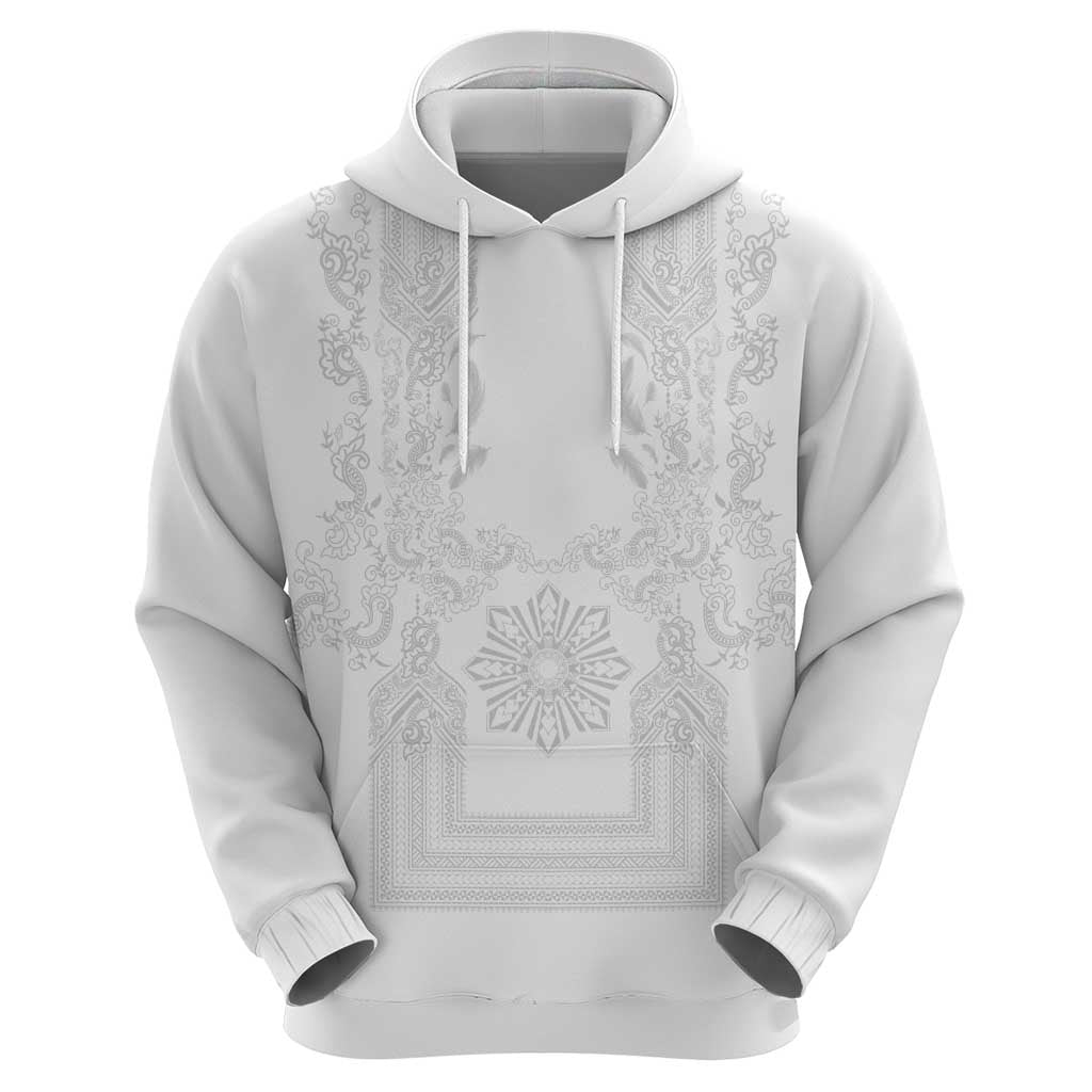 Philippines Barong Style Zip Hoodie with Polynesian Art and Leaf Motif White Color LT03 - Polynesian Pride