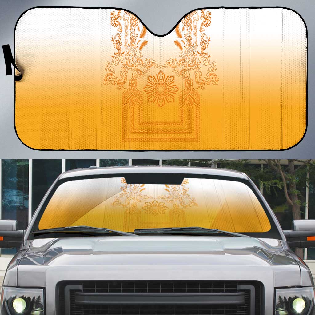 Philippines Barong Style Auto Sun Shade with Polynesian Art and Leaf Motif Yellow Color LT03 Yellow - Polynesian Pride