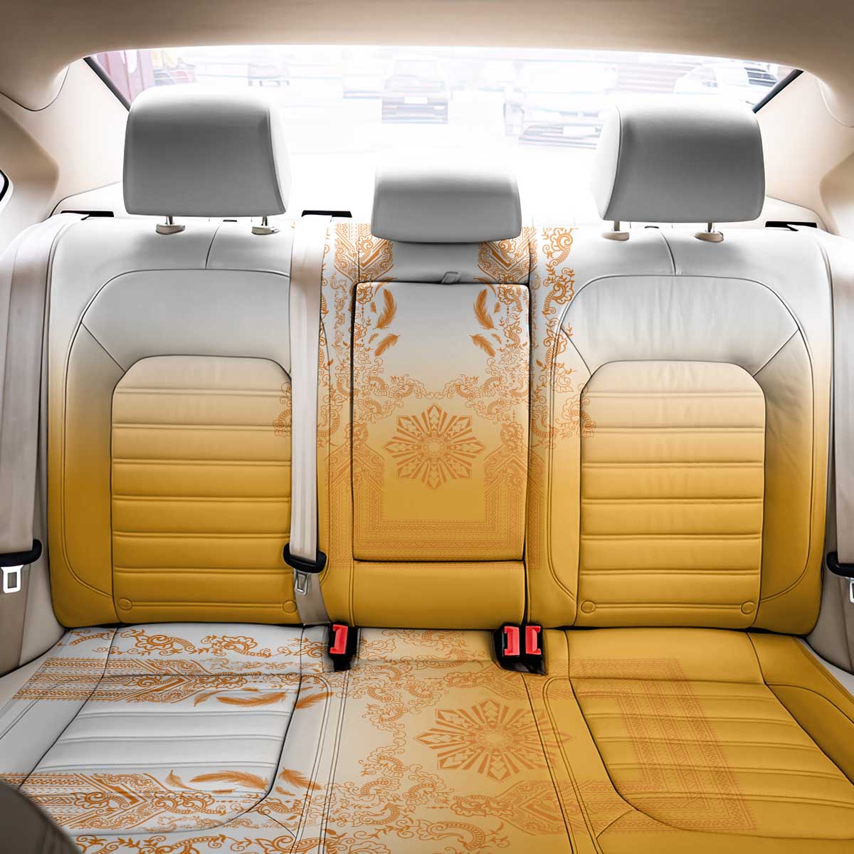 Philippines Barong Style Back Car Seat Cover with Polynesian Art and Leaf Motif Yellow Color LT03 - Polynesian Pride