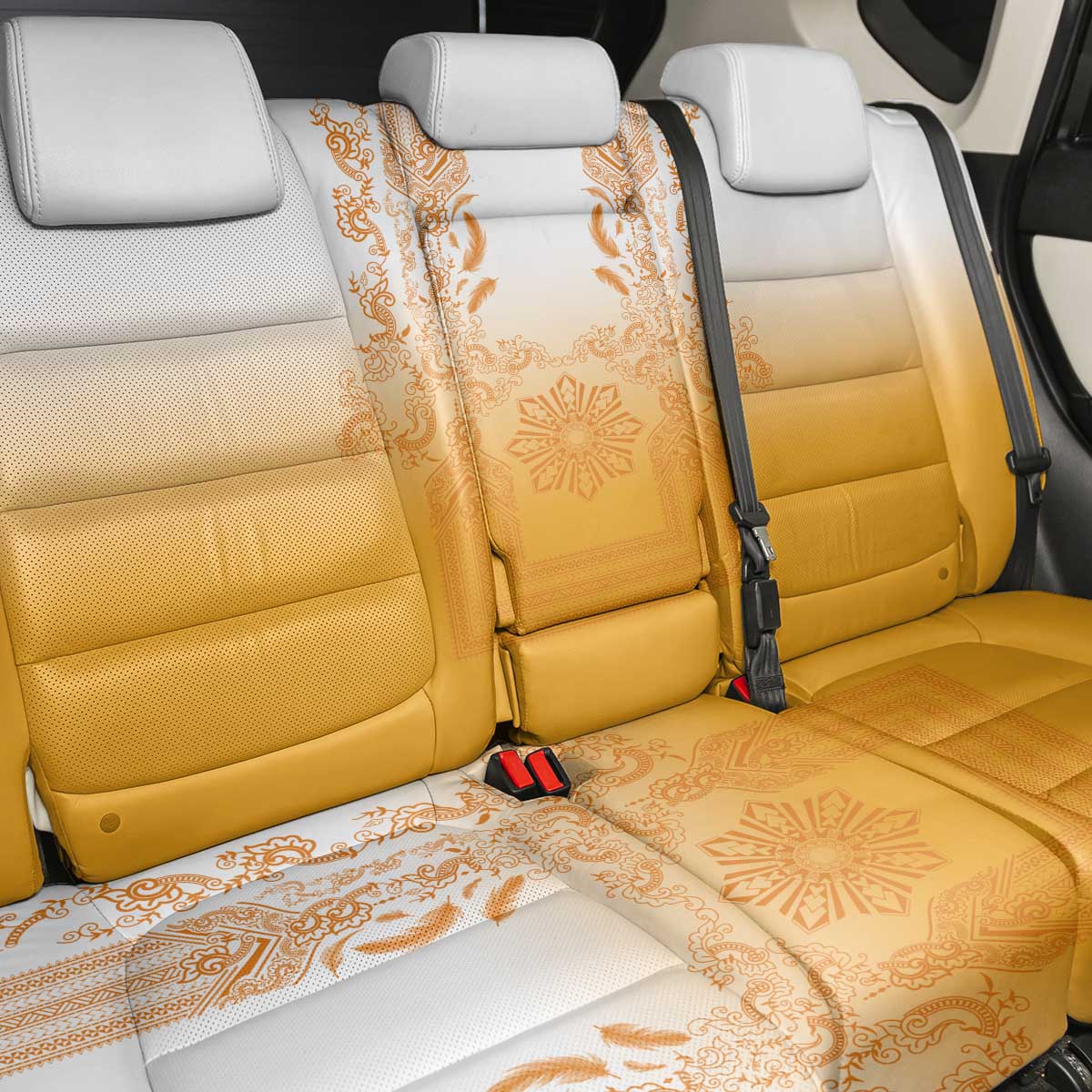 Philippines Barong Style Back Car Seat Cover with Polynesian Art and Leaf Motif Yellow Color LT03 - Polynesian Pride