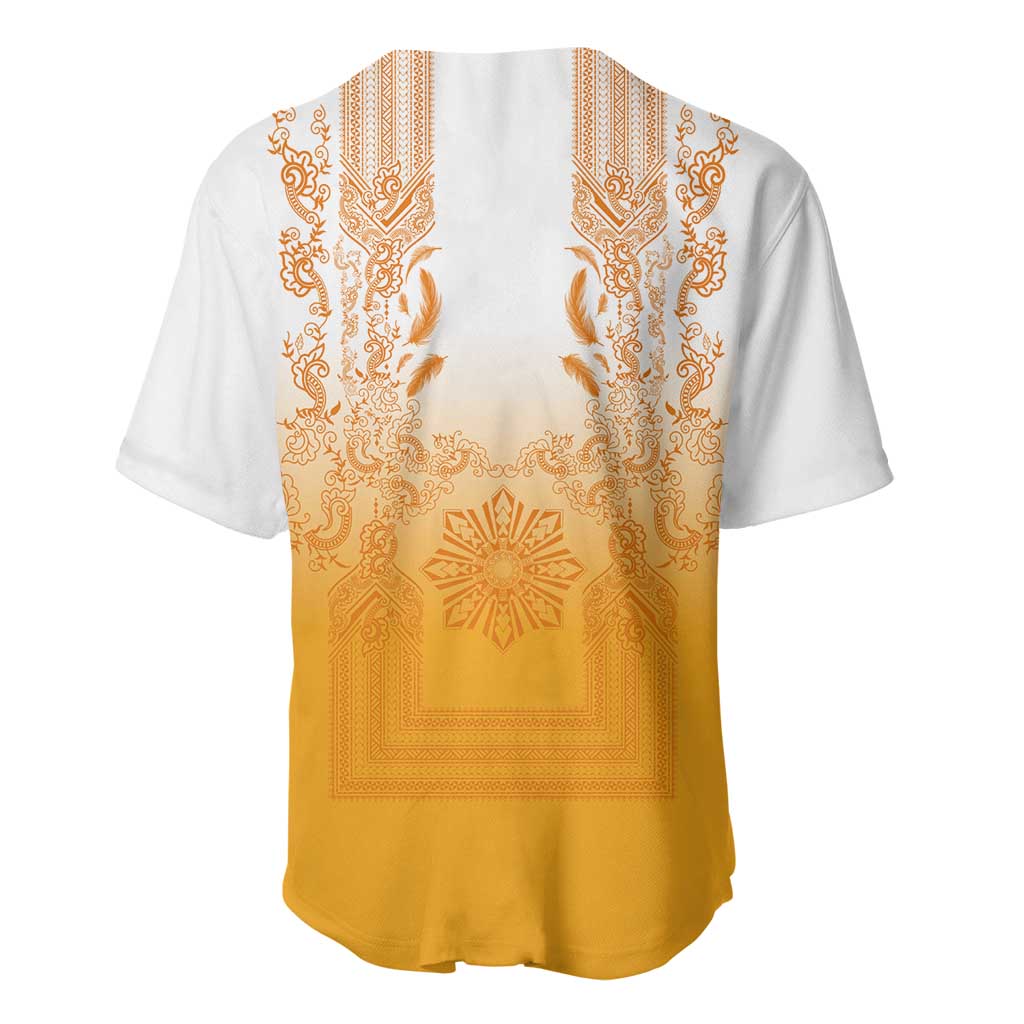Philippines Barong Style Baseball Jersey with Polynesian Art and Leaf Motif Yellow Color LT03 - Polynesian Pride