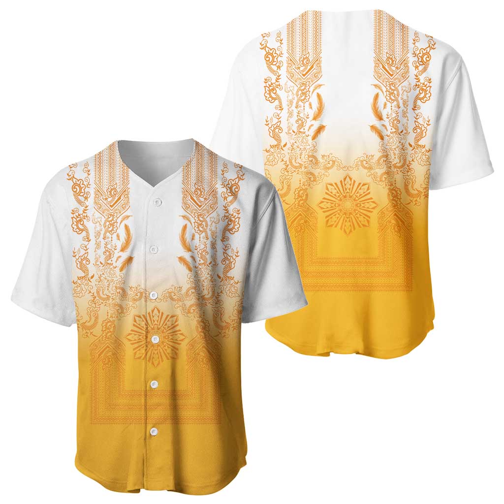 Philippines Barong Style Baseball Jersey with Polynesian Art and Leaf Motif Yellow Color LT03 - Polynesian Pride