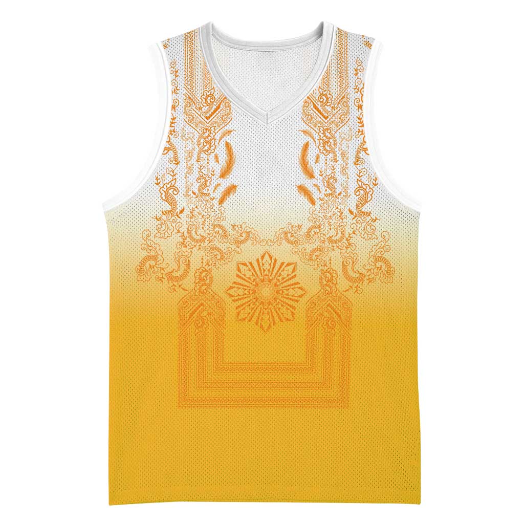 Philippines Barong Style Basketball Jersey with Polynesian Art and Leaf Motif Yellow Color LT03 Unisex Yellow - Polynesian Pride