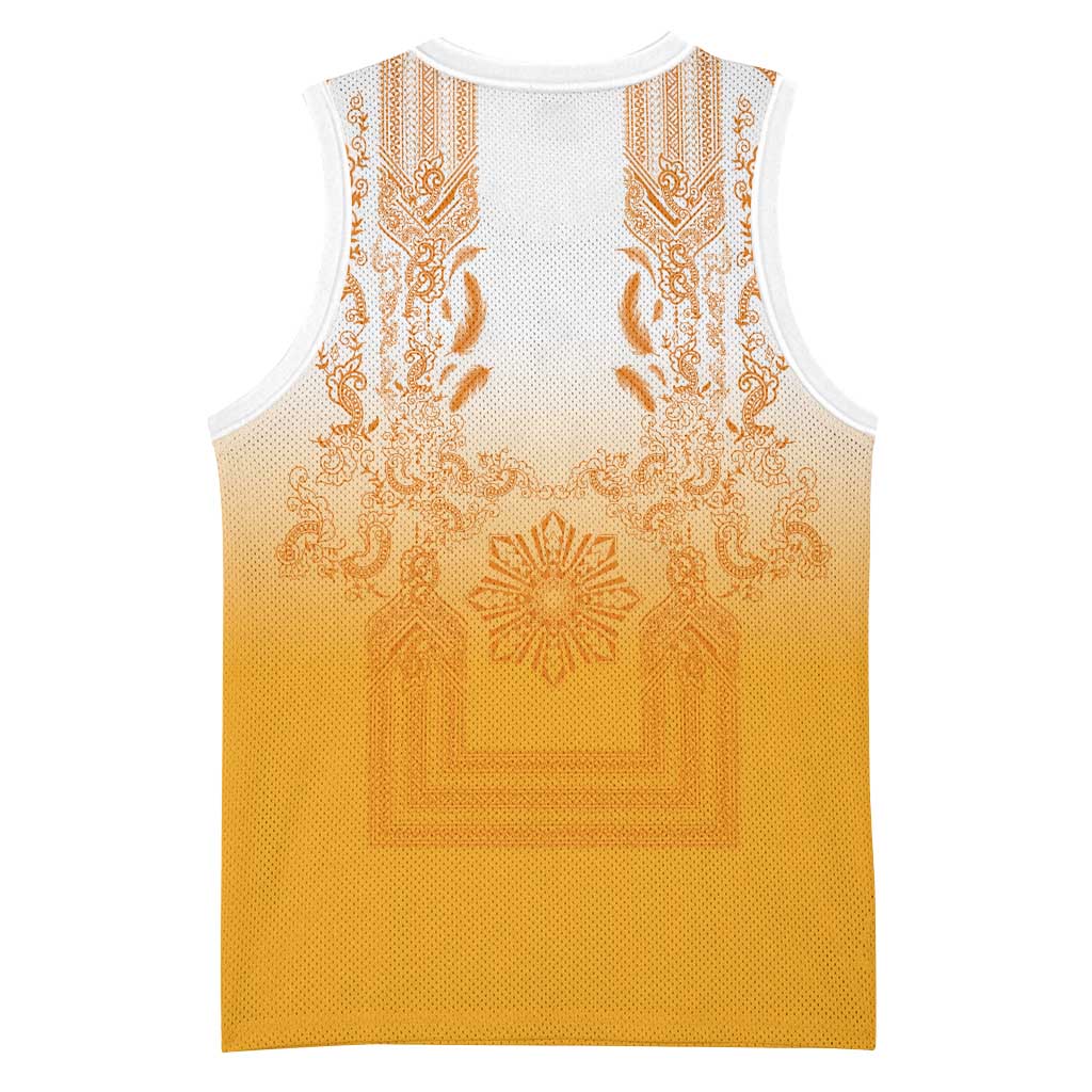 Philippines Barong Style Basketball Jersey with Polynesian Art and Leaf Motif Yellow Color LT03 - Polynesian Pride
