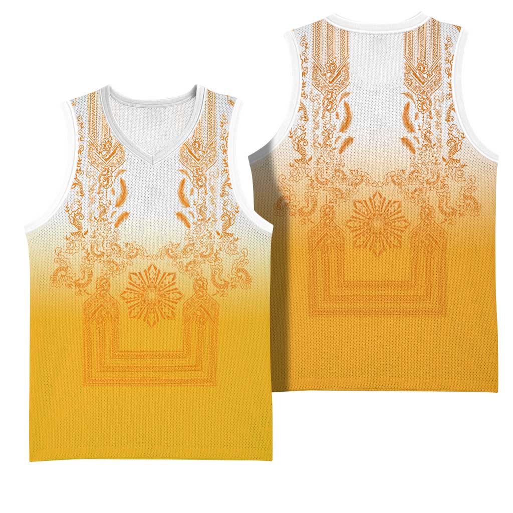 Philippines Barong Style Basketball Jersey with Polynesian Art and Leaf Motif Yellow Color LT03 - Polynesian Pride