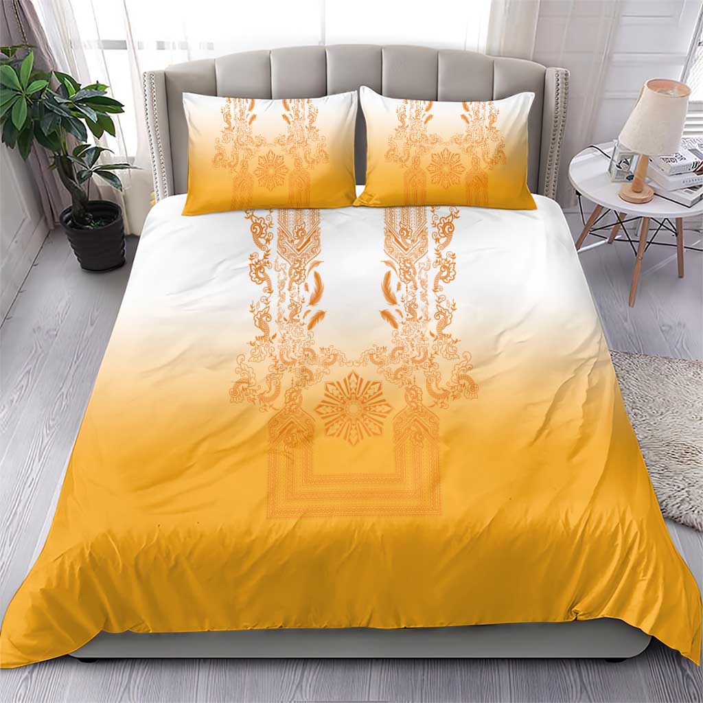 Philippines Barong Style Bedding Set with Polynesian Art and Leaf Motif Yellow Color LT03 - Polynesian Pride
