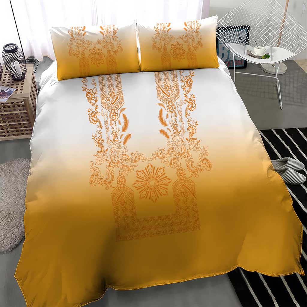 Philippines Barong Style Bedding Set with Polynesian Art and Leaf Motif Yellow Color LT03 - Polynesian Pride