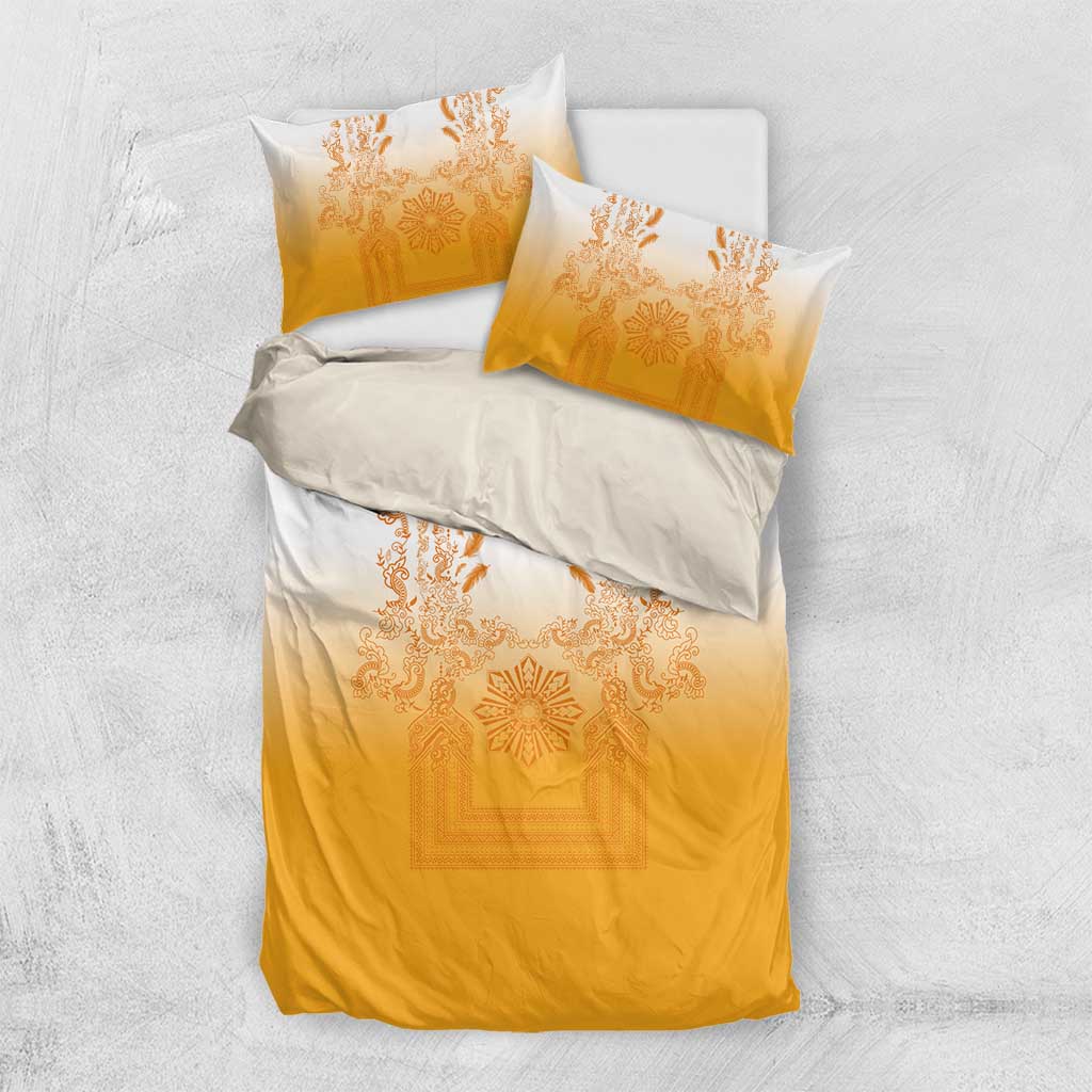 Philippines Barong Style Bedding Set with Polynesian Art and Leaf Motif Yellow Color LT03 US Twin 172cm x 218cm Yellow - Polynesian Pride