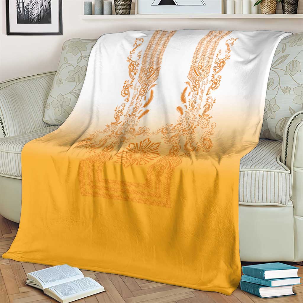 Philippines Barong Style Blanket with Polynesian Art and Leaf Motif Yellow Color LT03 - Polynesian Pride