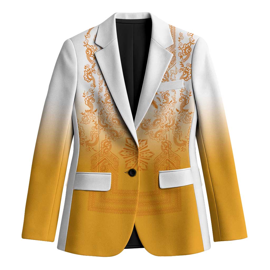 Philippines Barong Style Blazer with Polynesian Art and Leaf Motif Yellow Color LT03 Unisex Yellow - Polynesian Pride