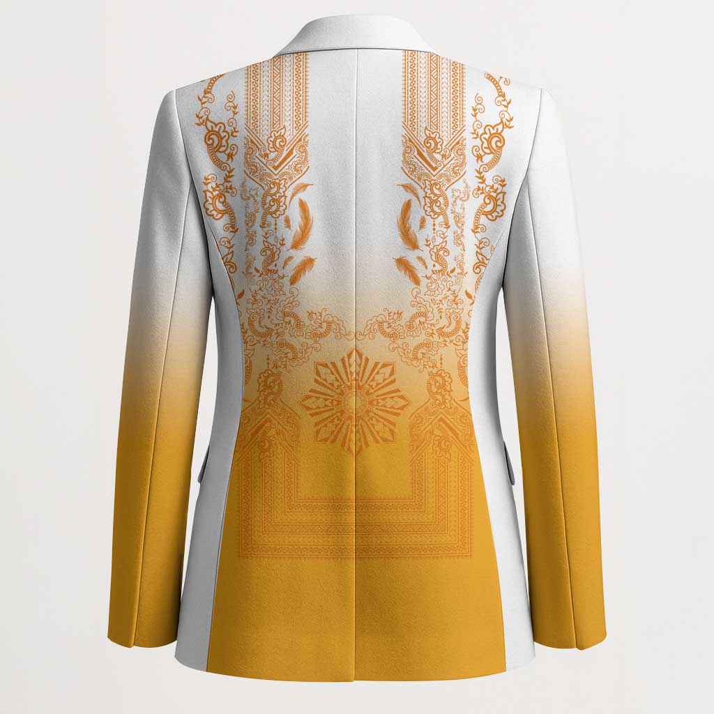 Philippines Barong Style Blazer with Polynesian Art and Leaf Motif Yellow Color LT03 - Polynesian Pride