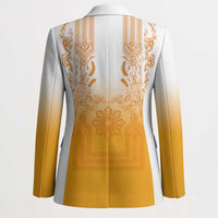Philippines Barong Style Blazer with Polynesian Art and Leaf Motif Yellow Color LT03 - Polynesian Pride