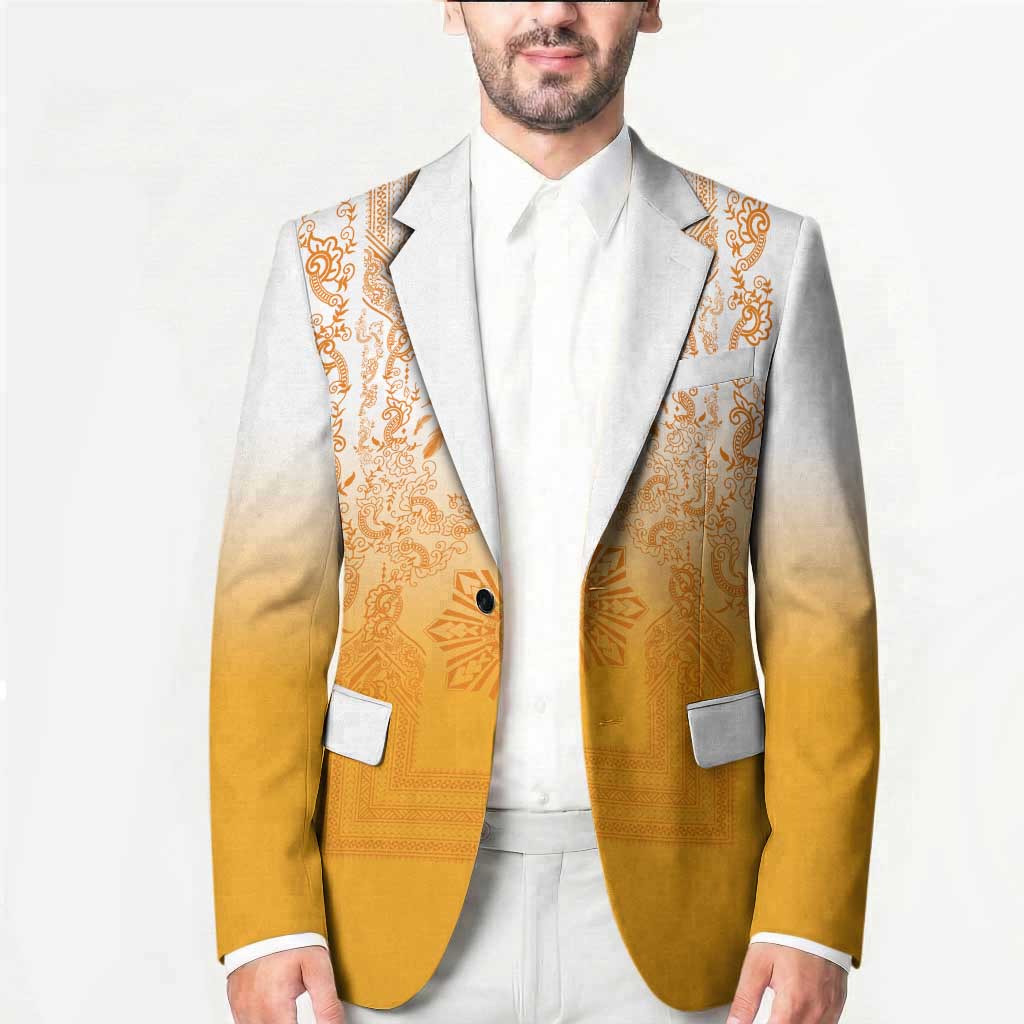 Philippines Barong Style Blazer with Polynesian Art and Leaf Motif Yellow Color LT03 - Polynesian Pride