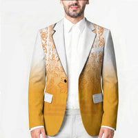Philippines Barong Style Blazer with Polynesian Art and Leaf Motif Yellow Color LT03 - Polynesian Pride