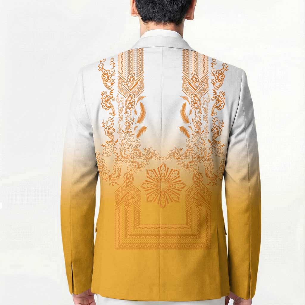 Philippines Barong Style Blazer with Polynesian Art and Leaf Motif Yellow Color LT03 - Polynesian Pride