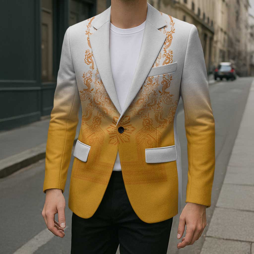Philippines Barong Style Blazer with Polynesian Art and Leaf Motif Yellow Color LT03 - Polynesian Pride