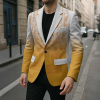 Philippines Barong Style Blazer with Polynesian Art and Leaf Motif Yellow Color LT03 - Polynesian Pride