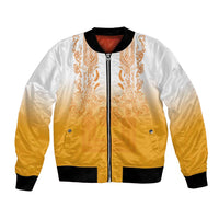 Philippines Barong Style Bomber Jacket with Polynesian Art and Leaf Motif Yellow Color LT03 Unisex Yellow - Polynesian Pride