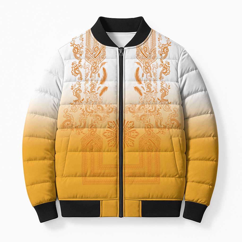 Philippines Barong Style Bomber Puffer Jacket with Polynesian Art and Leaf Motif Yellow Color LT03 Unisex Yellow - Polynesian Pride